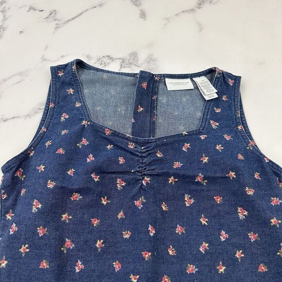 Liz Claiborne Womens Vintage Y2k Denim Dress Size 10 Blue Pink Floral Jean - Picture 2 of 9